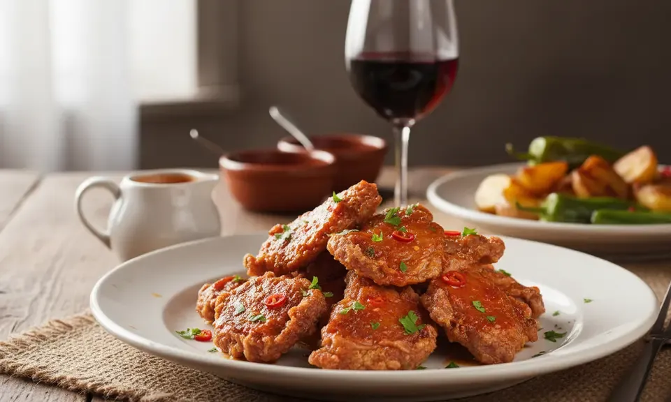 Cochifrito, morceaux d'agneau frit dorés au saindoux avec ail et pimentón, servi dans une poêle en terre cuite