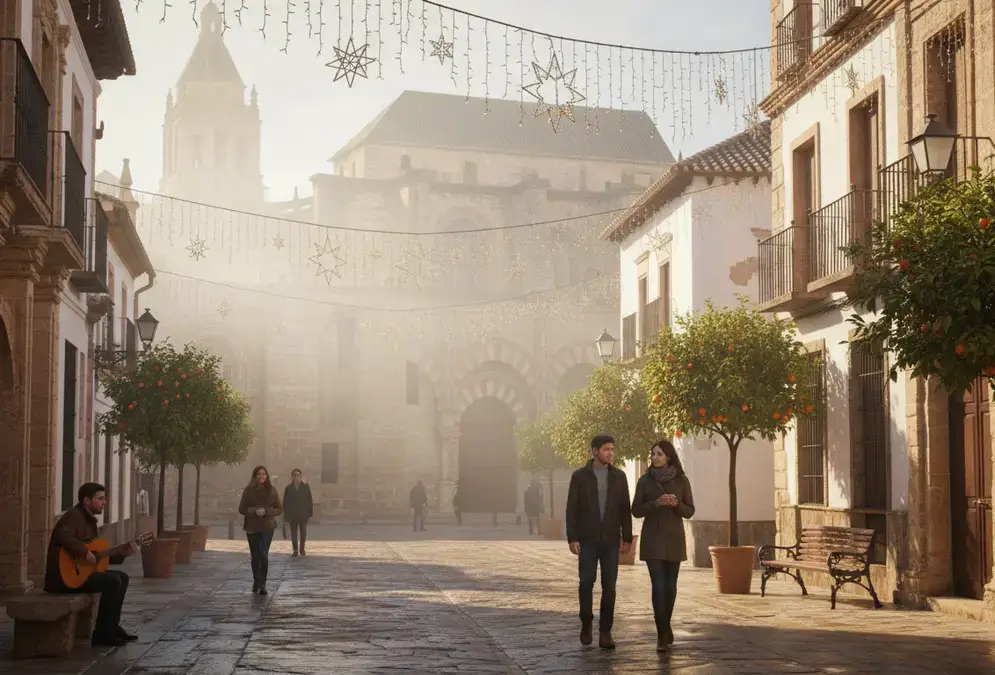 La Mezquita-Cathédrale de Cordoue en hiver - lumière dorée sur les arches