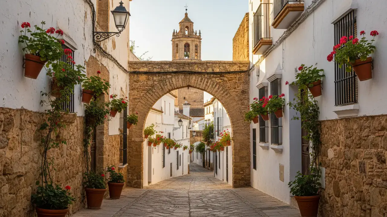 Une ruelle étroite dans la vieille ville de Cordoue avec des bâtiments blancs traditionnels