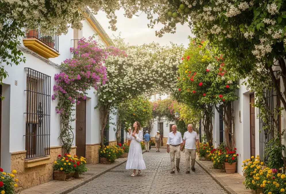 Festival des Patios de Cordoue au printemps - géraniums et fleurs colorées