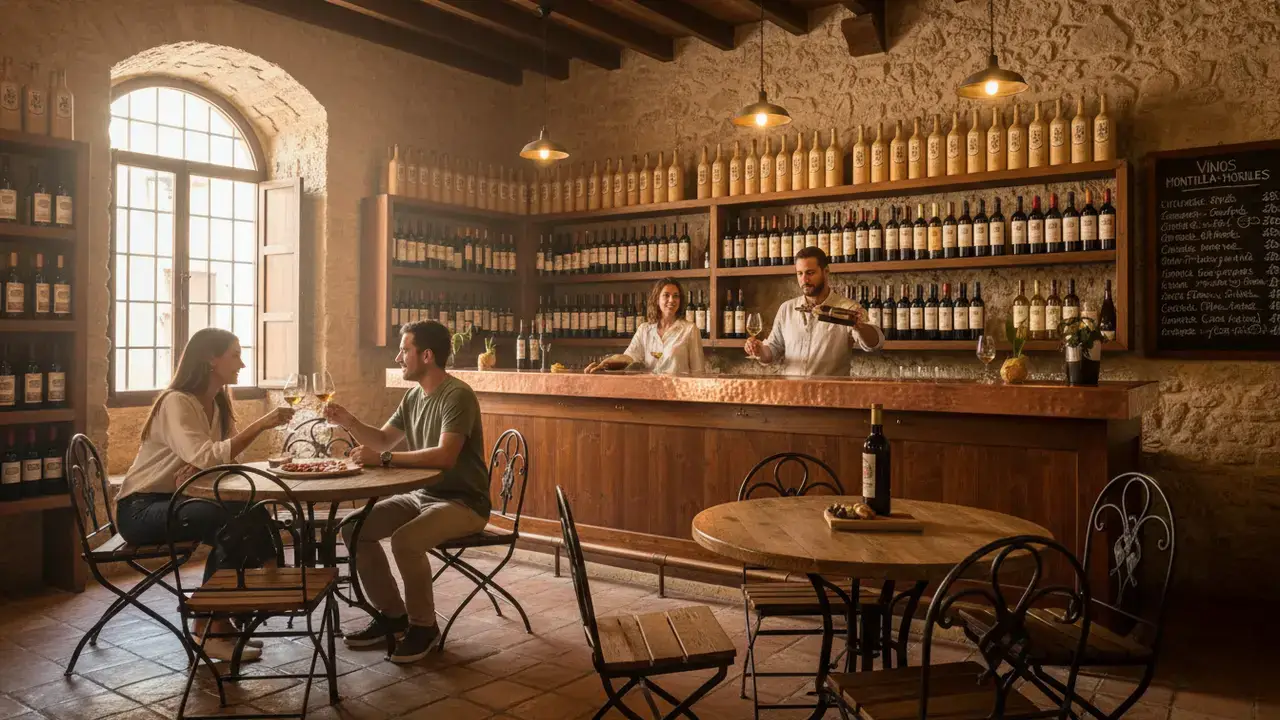 Bar à vins chaleureux du centre historique de Cordoue proposant les vins locaux Montilla-Moriles