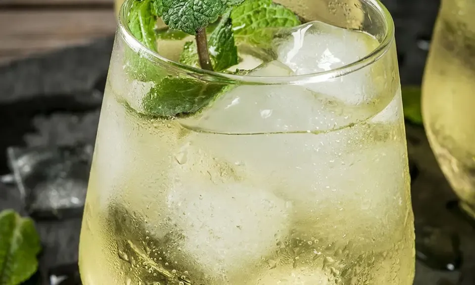 Verre de rebujito avec glaçons et menthe fraîche, cocktail andalou au fino