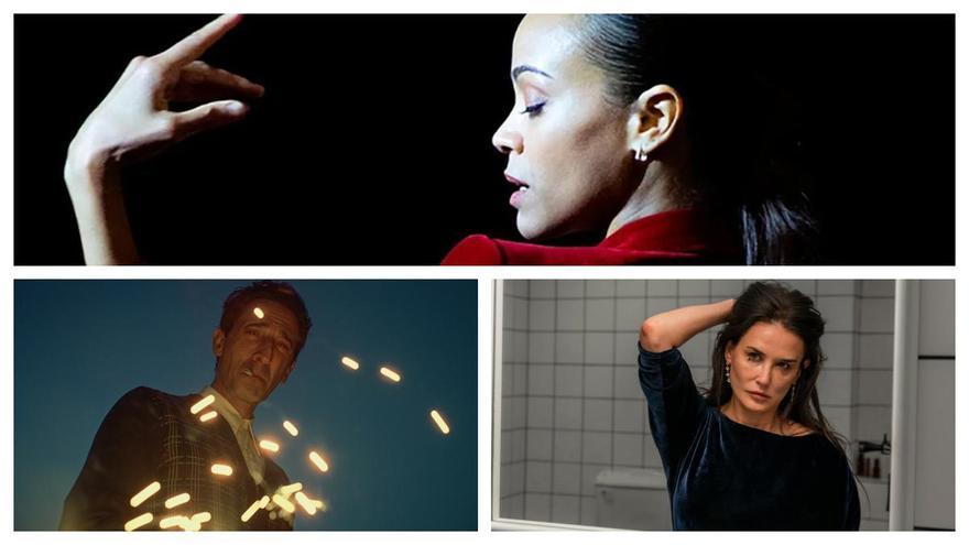 Imagénes de 'Emilia Pérez' (arriba), 'The Brutalist' y 'La sustancia' / REDACCIÓN