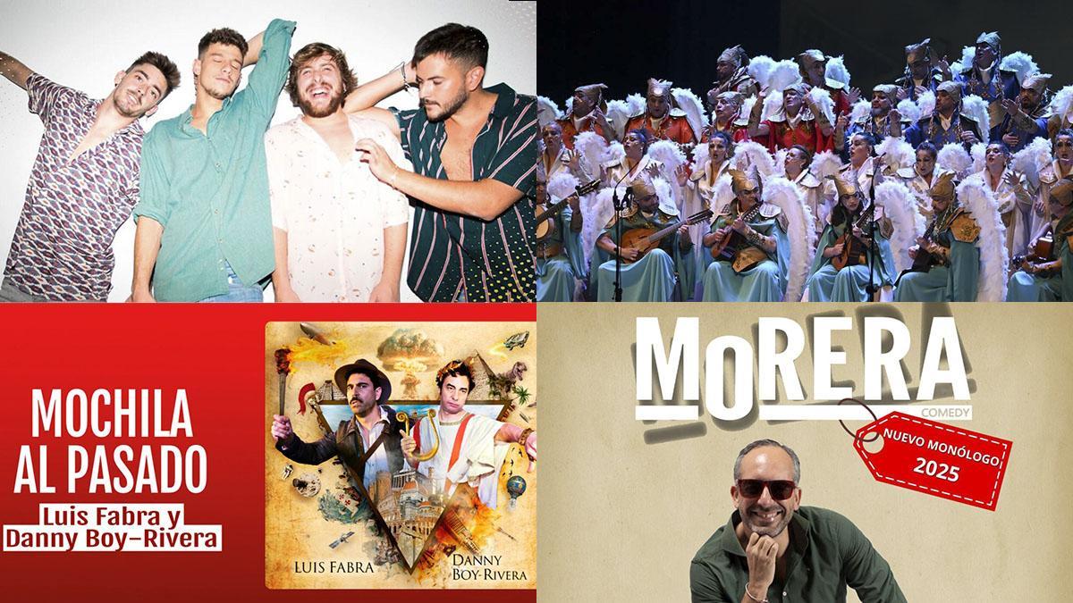 Agenda cultural del 21 al 23 de febrero Morera comedy Coro 'Ángeles sin alas' J.M. Ayala Duende Callejero Viaje al planeta de todo es posible Mochila al pasado Presentación del cartel del concierto.