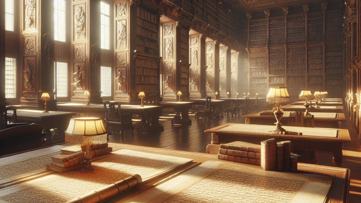 A close-up of rare 19th-century handwritten manuscripts and antique engravings laid out on a wooden table in a quiet, sunlit reading room of the Biblioteca Central Antonio Gala, photorealistic editorial style, warm natural lighting, fine paper textures and subtle details of Cordoban heritage.