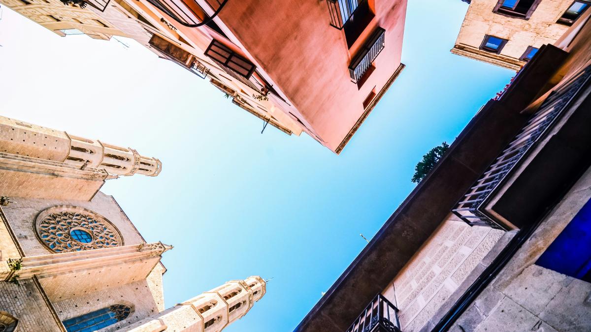 worms eye view of buildings