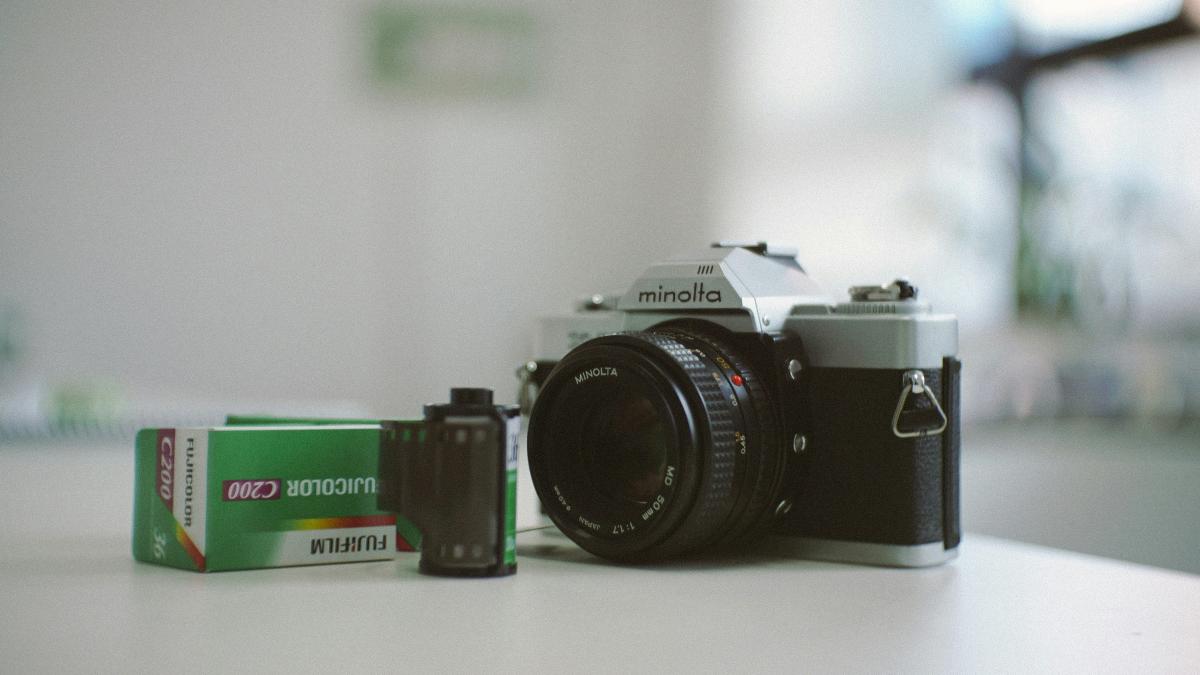 black Minolta SLR camera