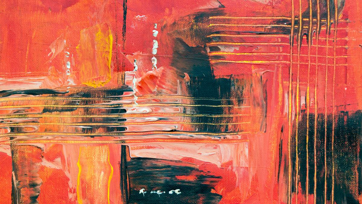 red, black, and yellow abstract painting