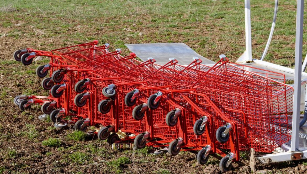 red shopping cart lot