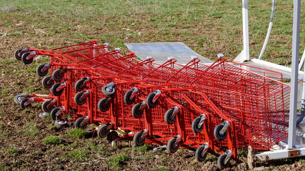 red shopping cart lot