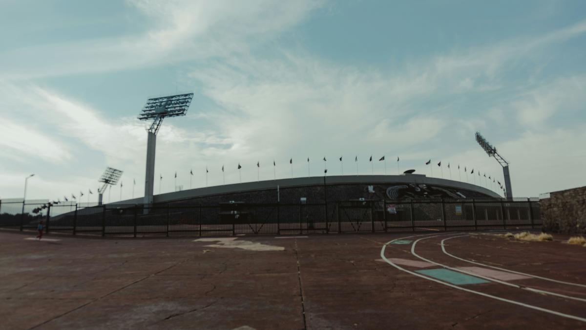 a stadium with a track running through it