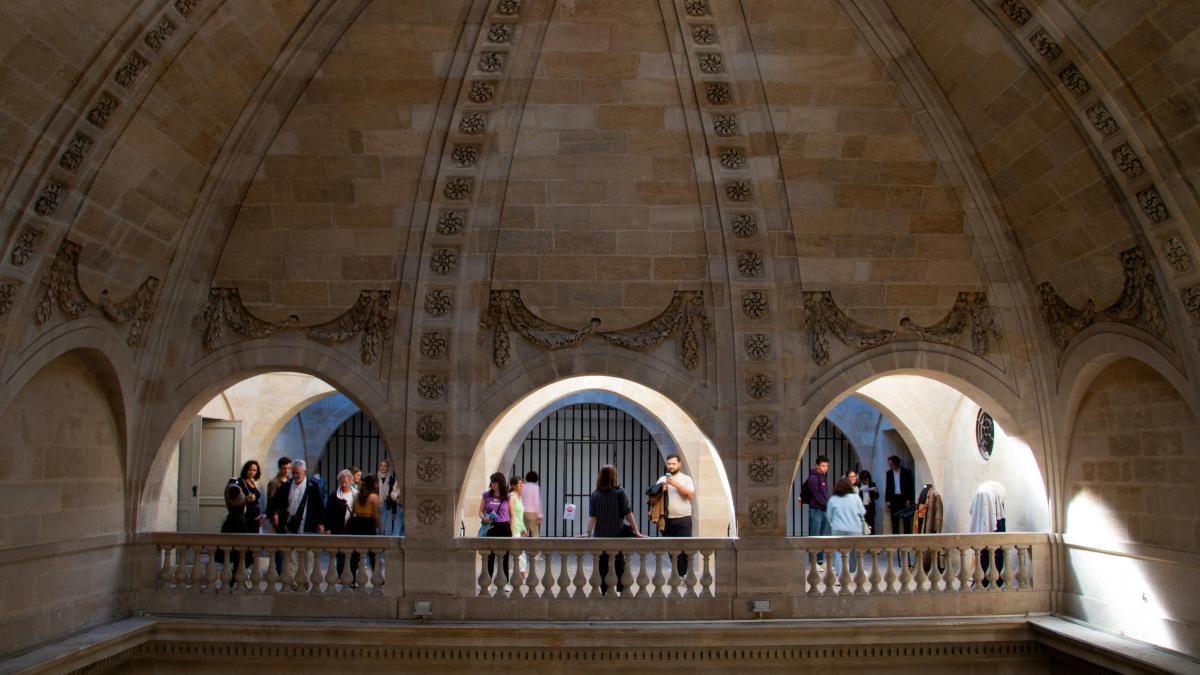 a group of people inside a building