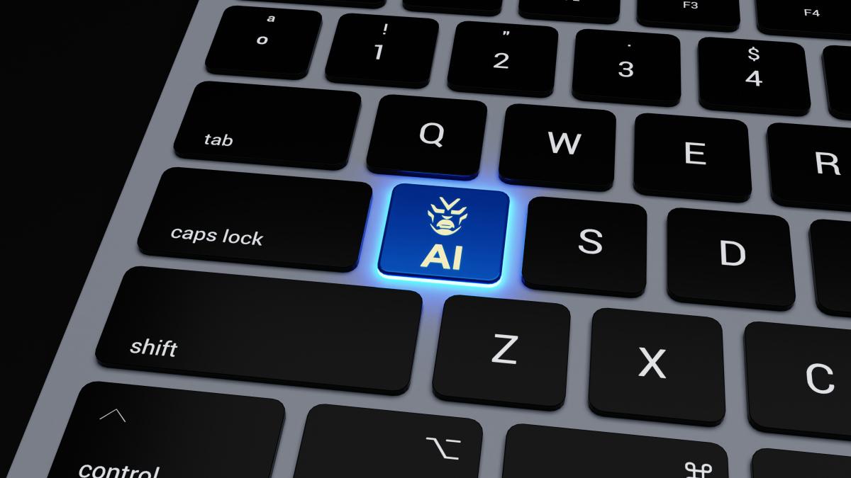 a computer keyboard with a blue light on it