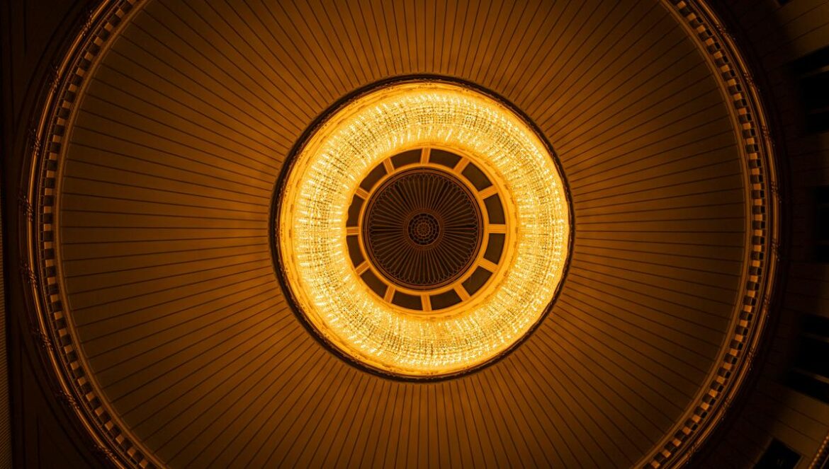 A ceiling light with a circular light fixture