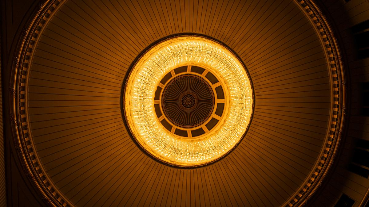 A ceiling light with a circular light fixture