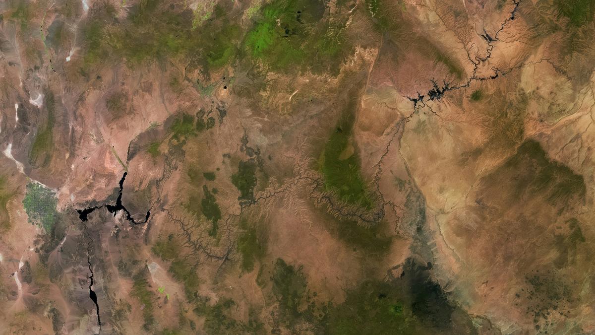 Detailed Description This image of the Las Vegas /Lake Mead / Grand Canyon area was acquired on June 16, 2017, with Indian Space Research Organization’s Resourcesat-2 AWiFS sensor. Images of this region can be useful to help detect changes in vegetation and water availability for growing desert communities. Sources/Usage Public Domain. https://www.usgs.gov/media/images/satellite-image-las-vegas-lake-mead-grand-canyon-area