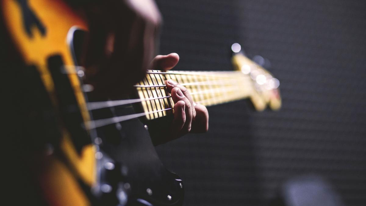 closeup photo of person playing bass