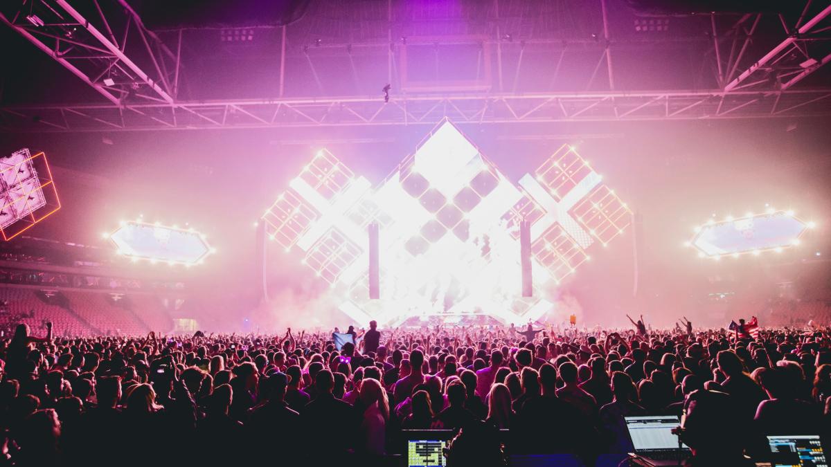 crowded musical event with lights