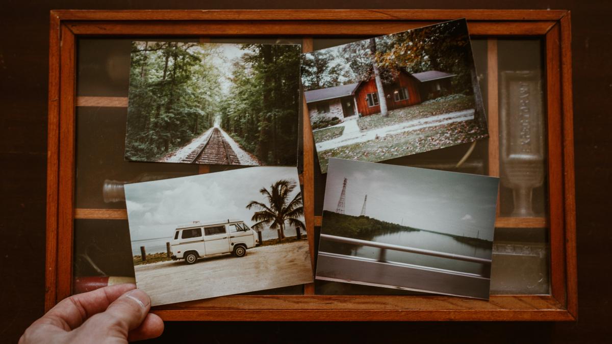 person holding four photos