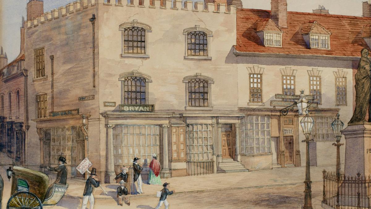 painting of gra yand brown building