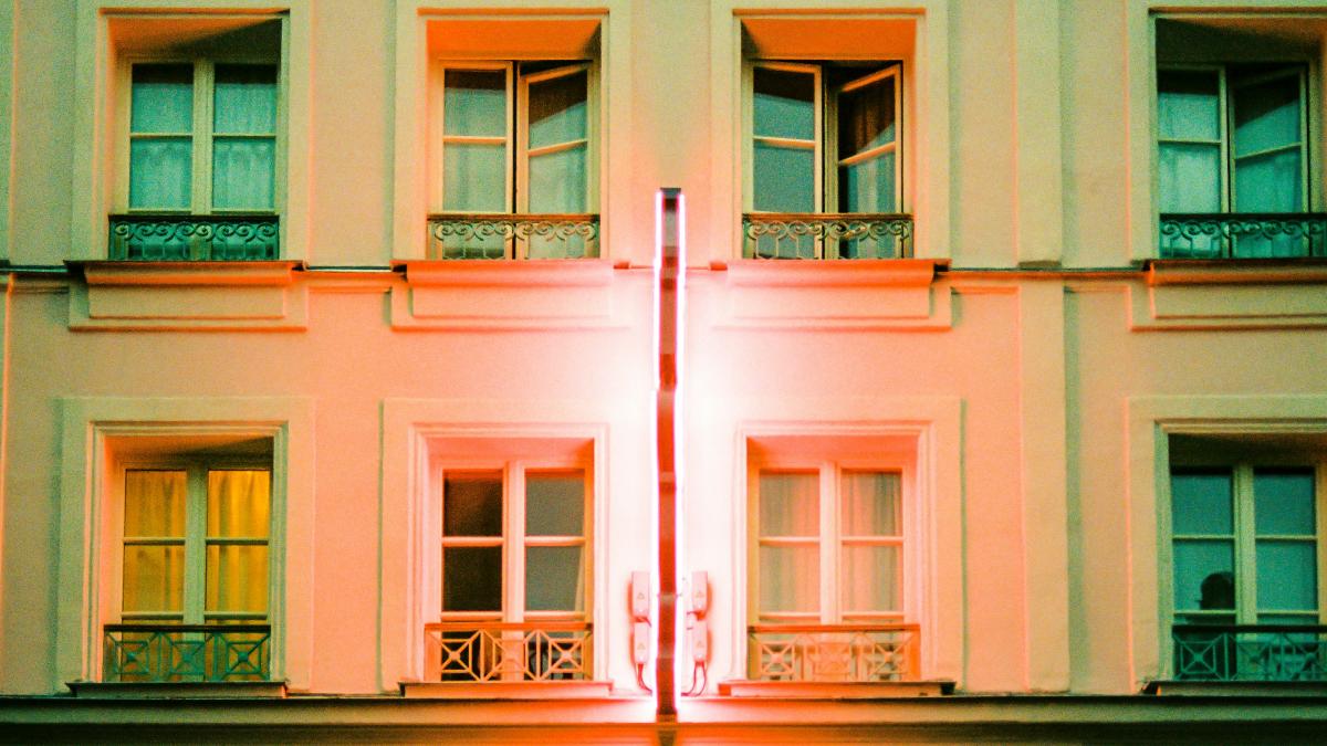 pink and white concrete building