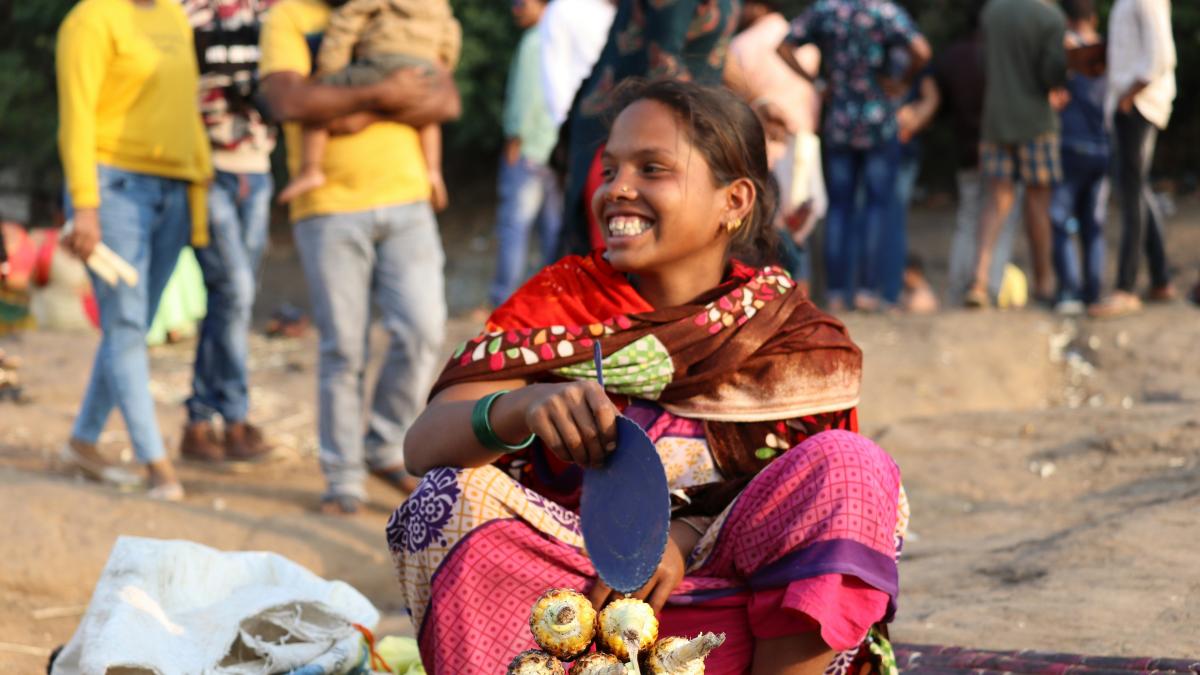 girl in red and brown scarf