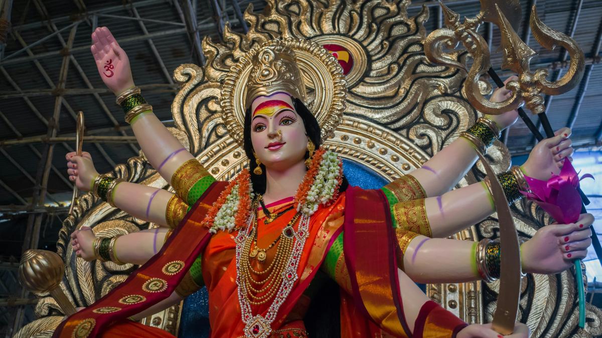 woman in red and gold sari dress