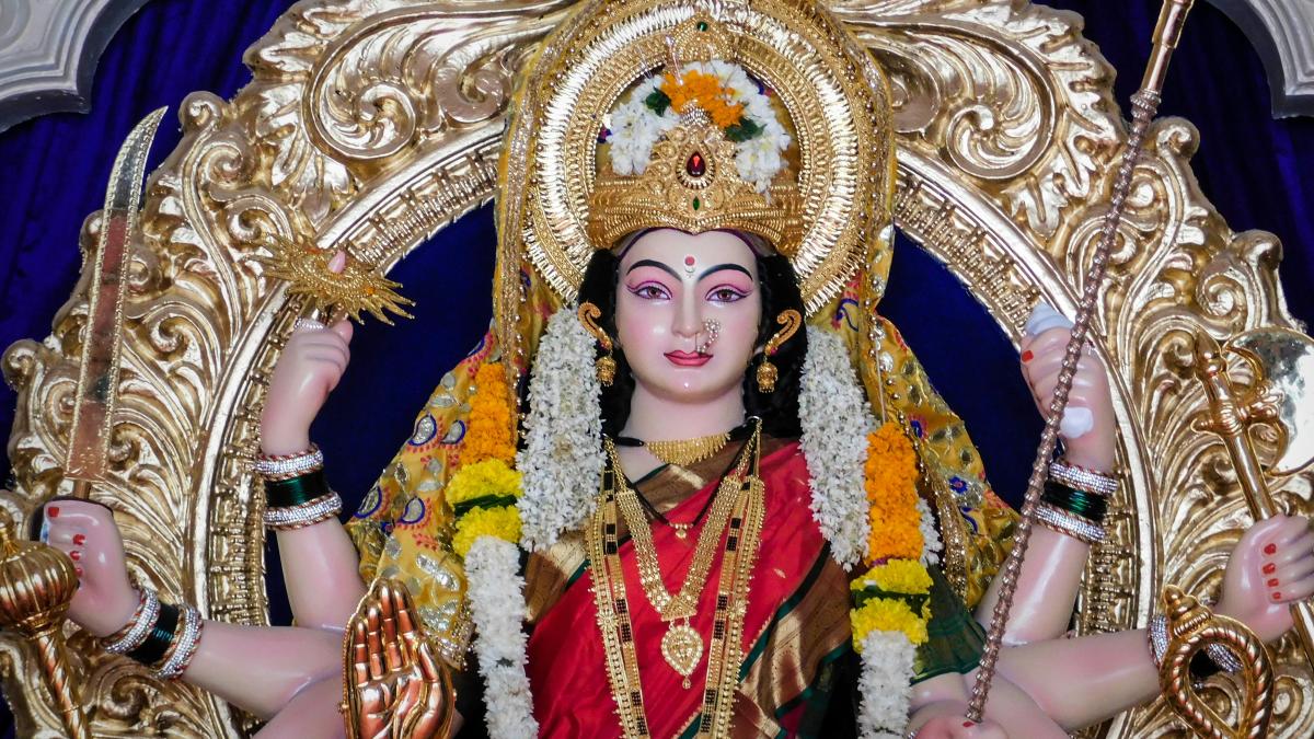woman in red and gold sari dress