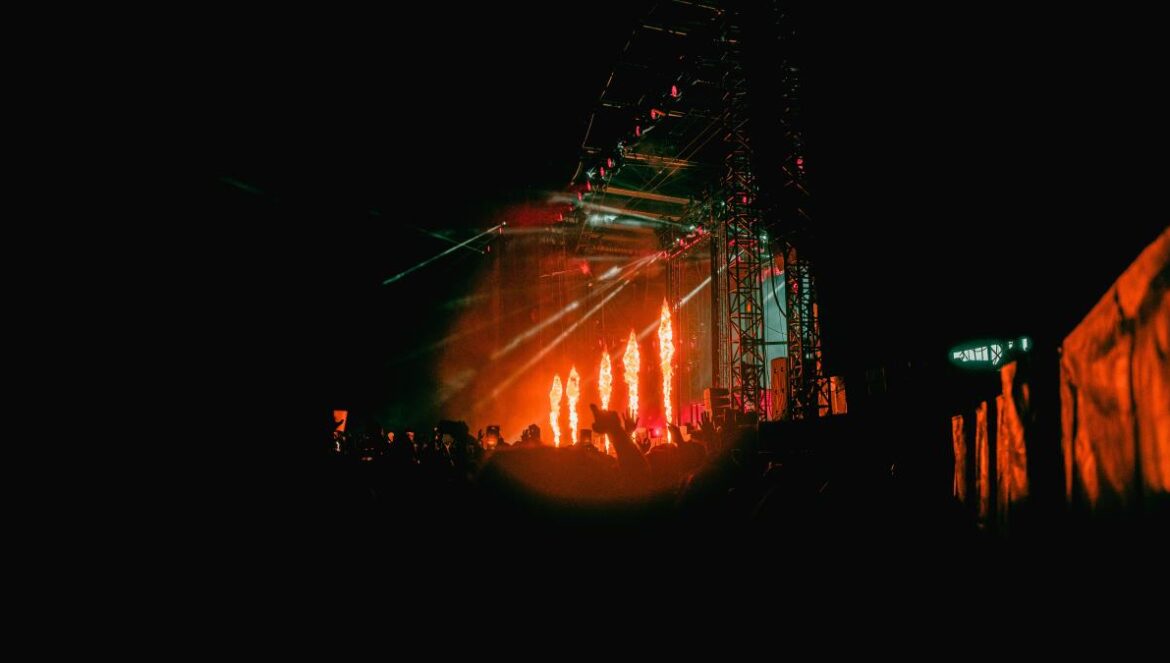 a stage with a crowd of people
