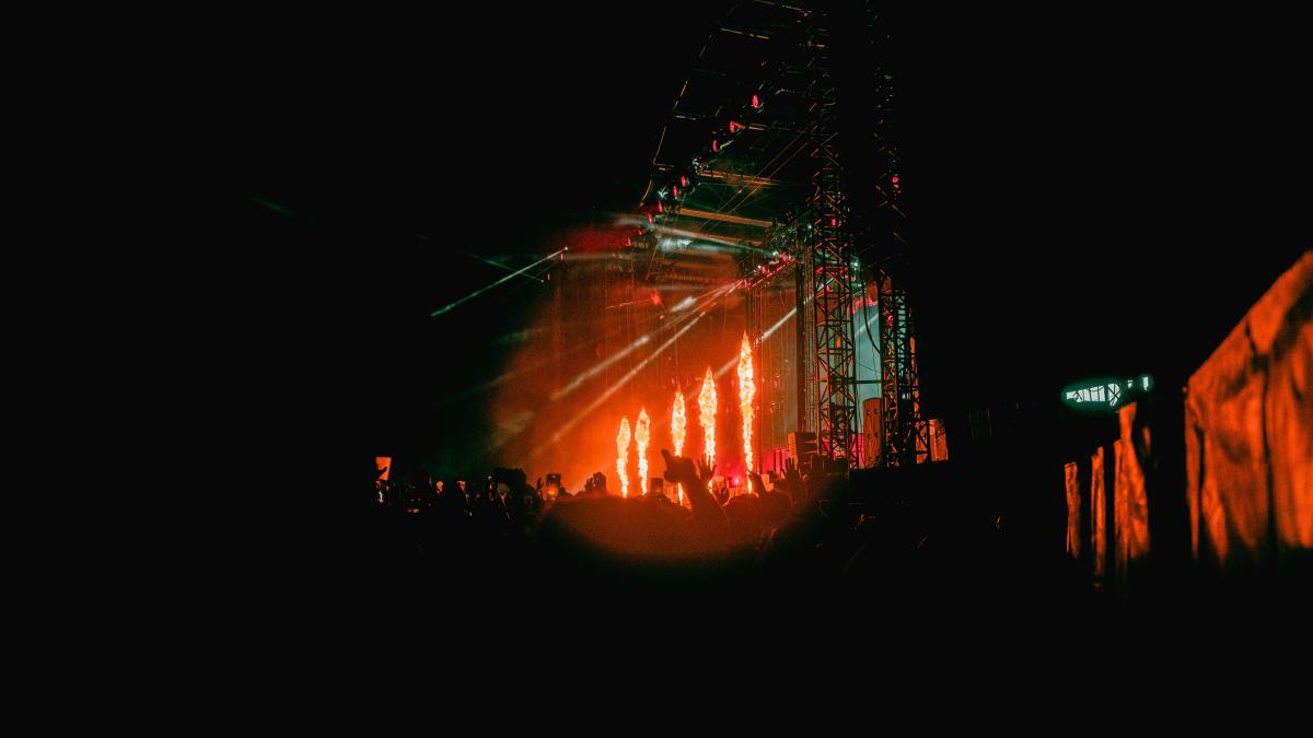 a stage with a crowd of people