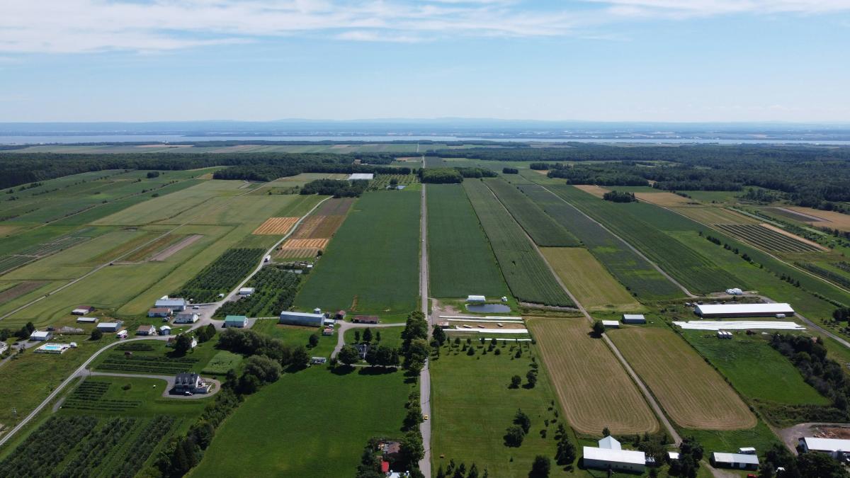 an aerial view of a farm