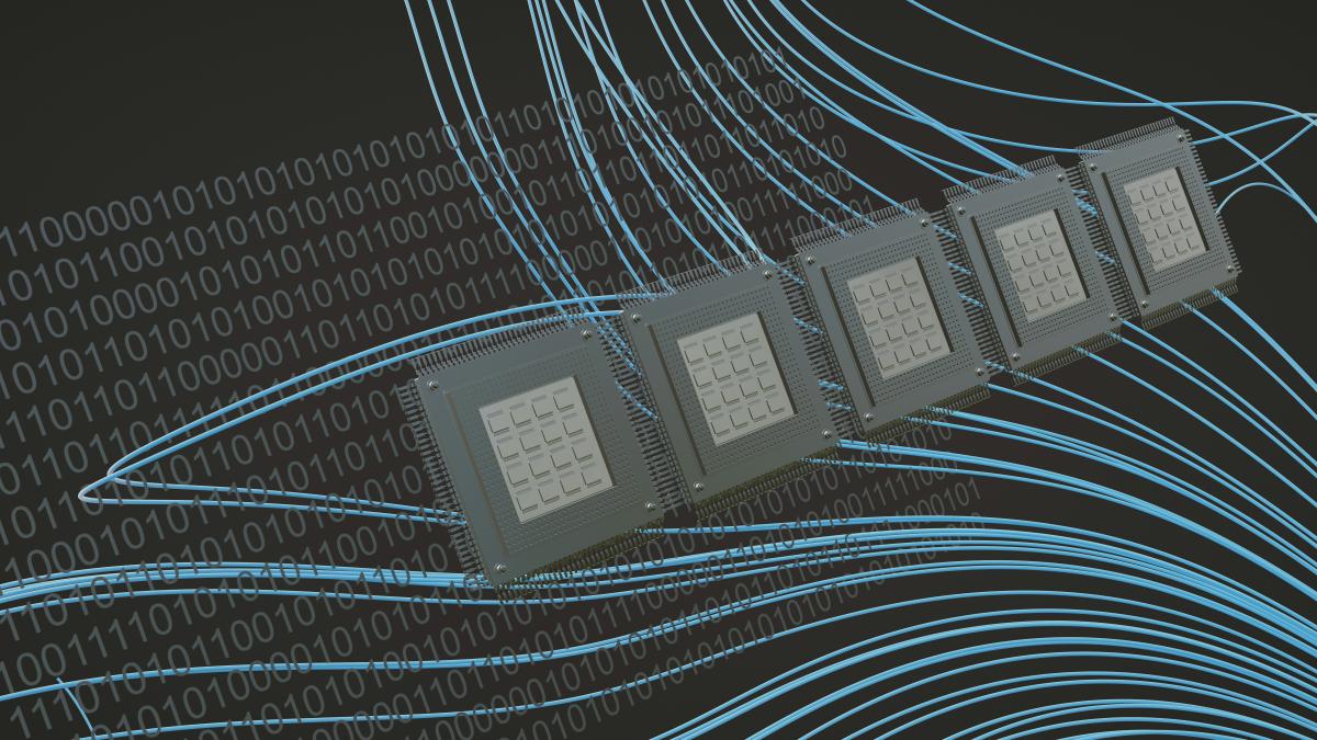 a computer chip is shown in front of a black background