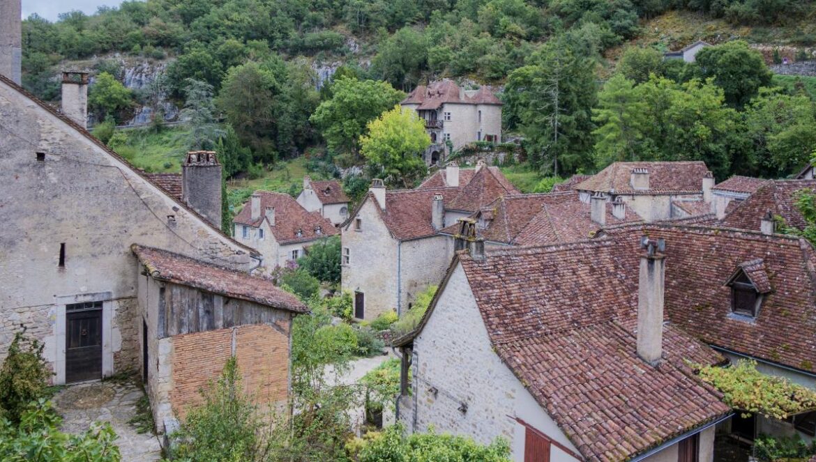 a view of a village from a high point of view