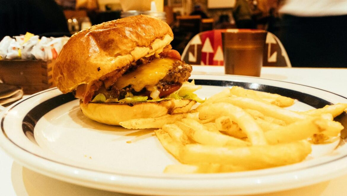 a hamburger and french fries on a plate