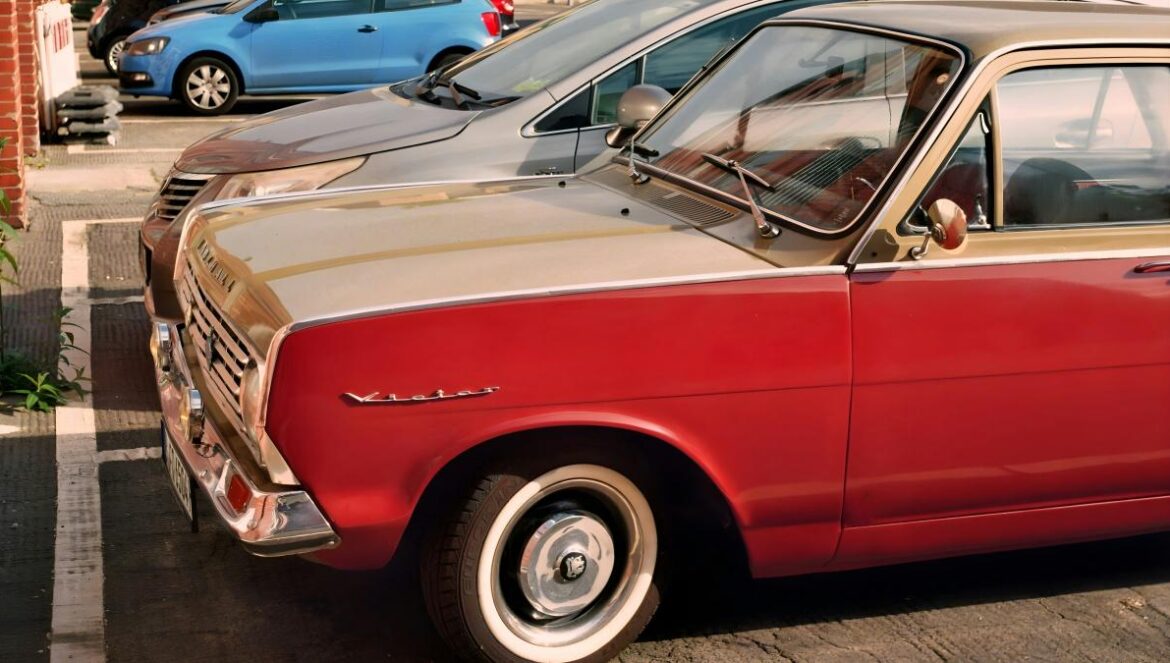 a red car parked on the side of the road