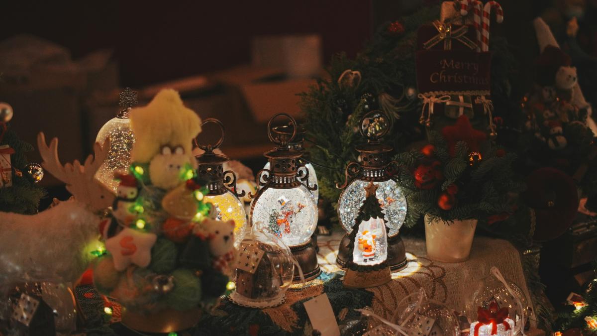 A group of christmas decorations on a table