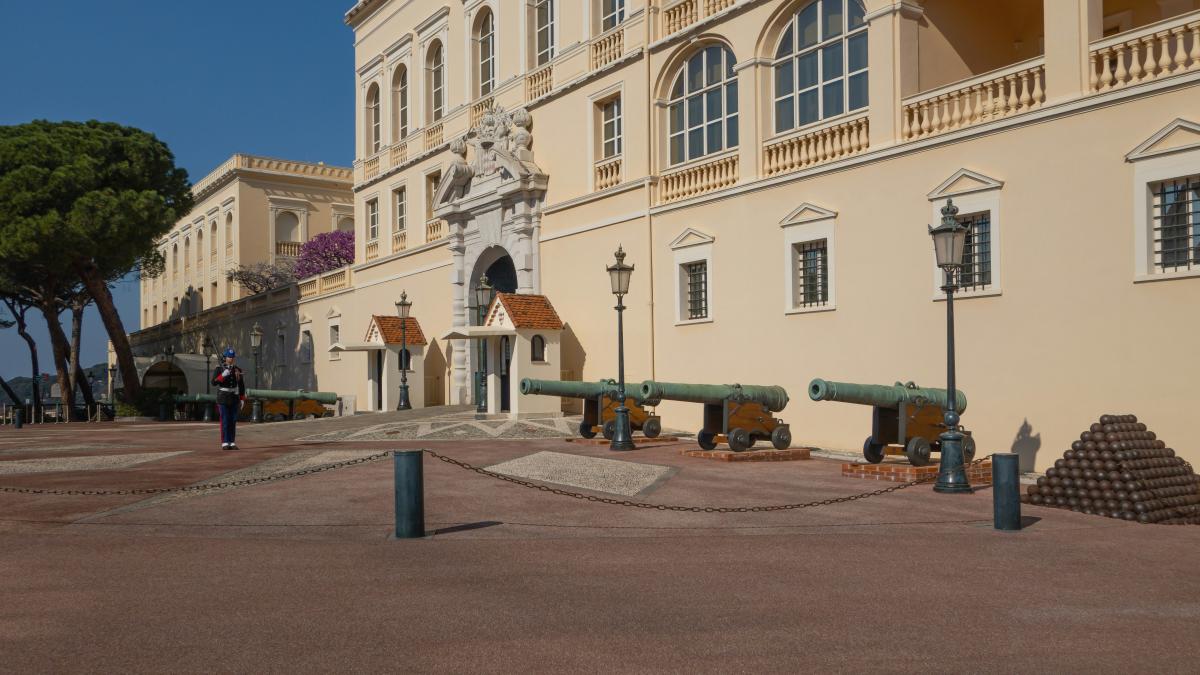 The palace in monaco is viewed from outside.