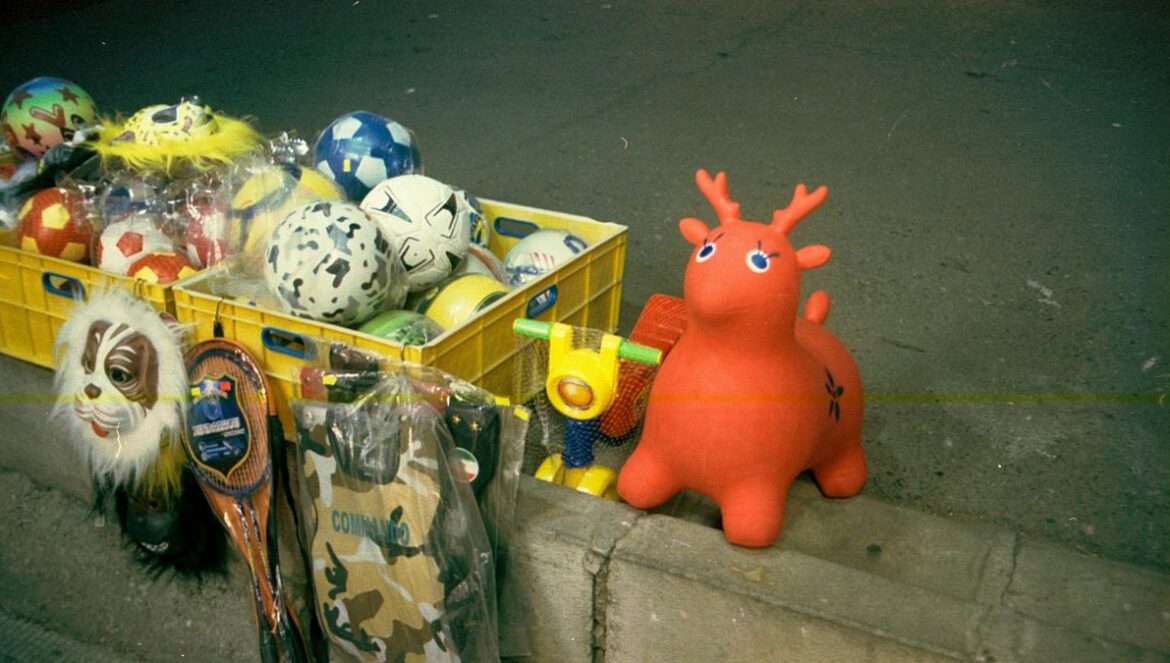Toys and balls are for sale.