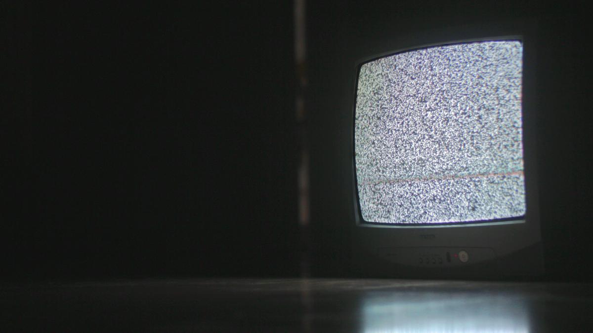 a television screen with a blue background