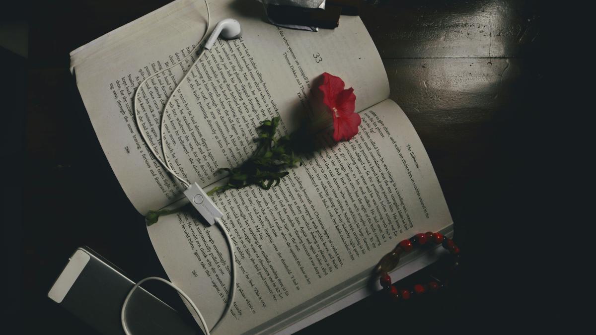 red rose on white ruled paper