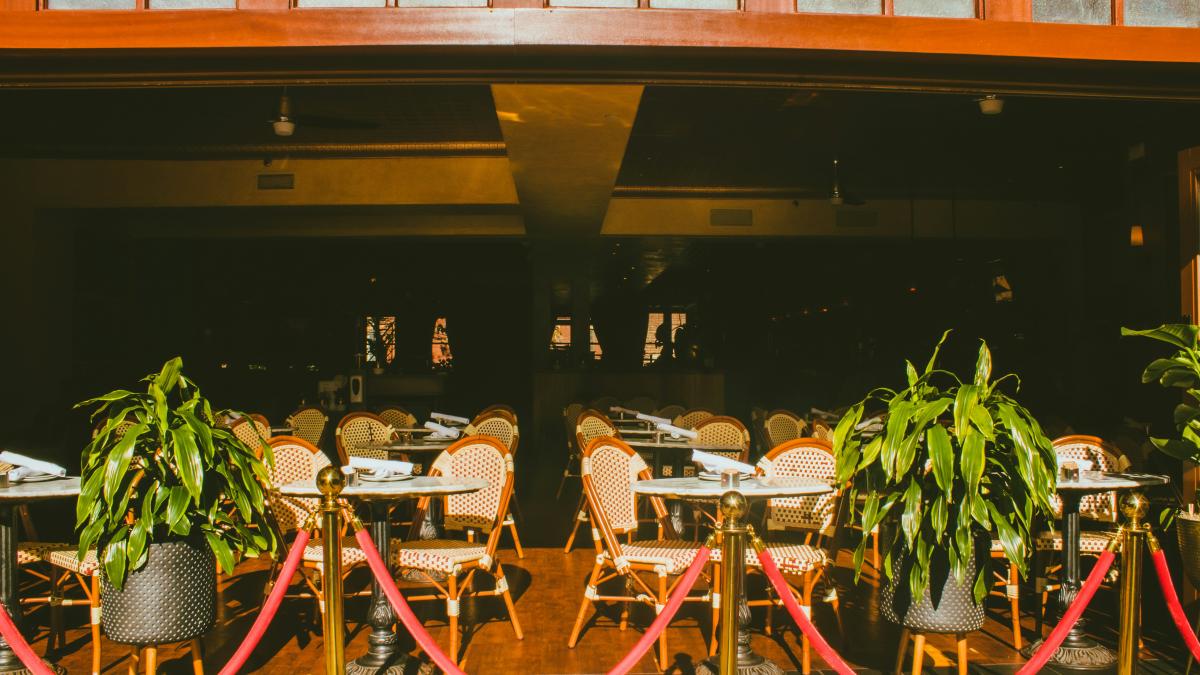 a group of chairs and tables