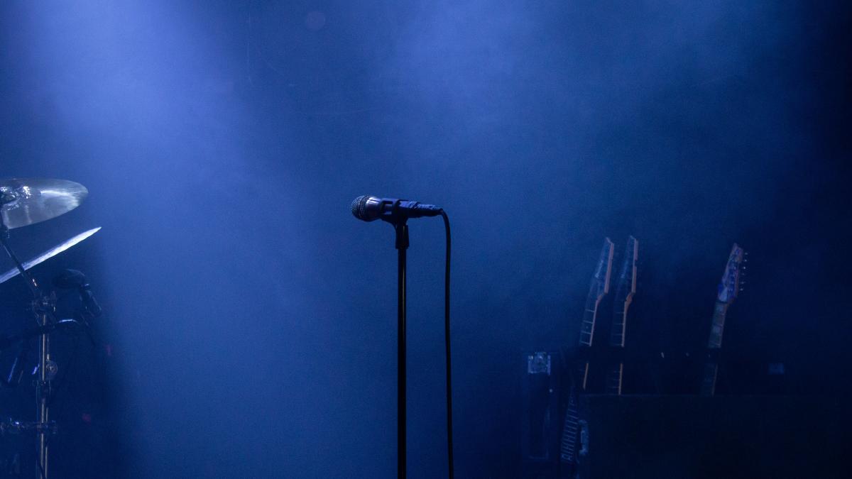 black microphone on stand near microphone stand