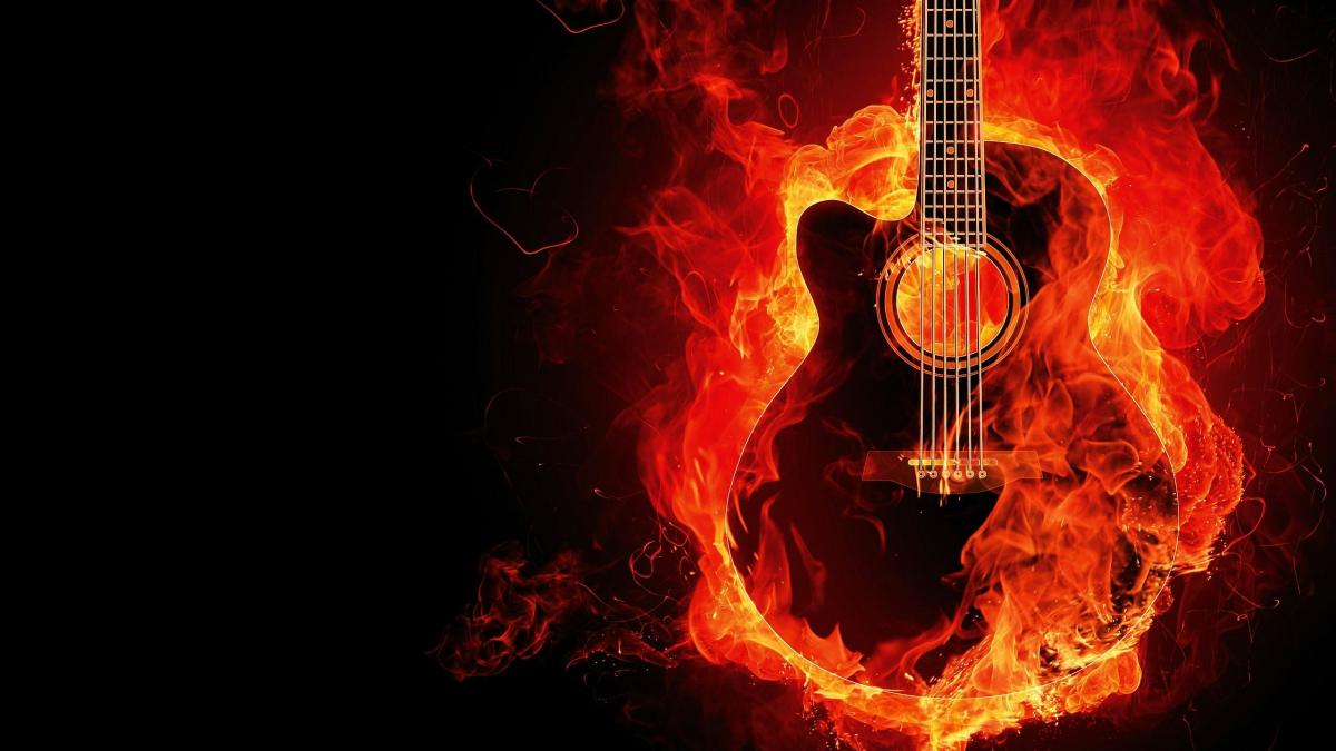 flaming guitar digital wallpaper