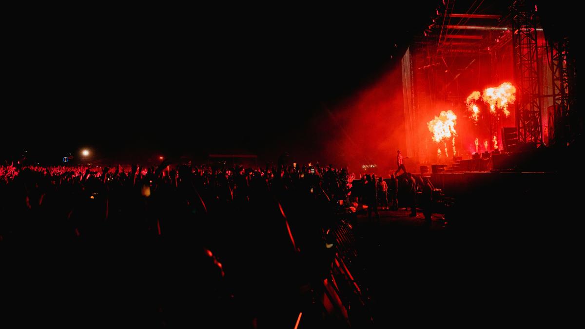 a stage with a crowd of people
