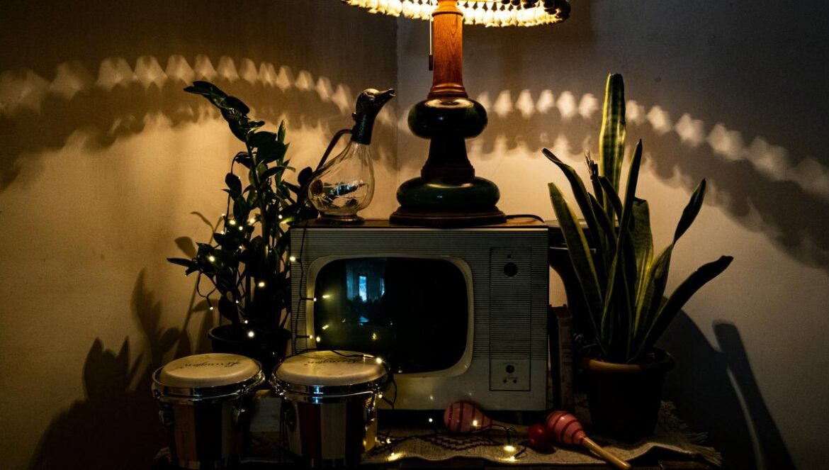 a lamp that is on top of a table