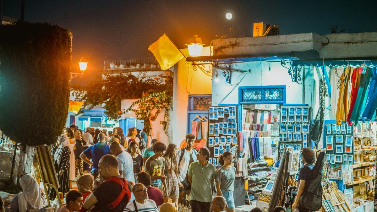a group of people at a fair