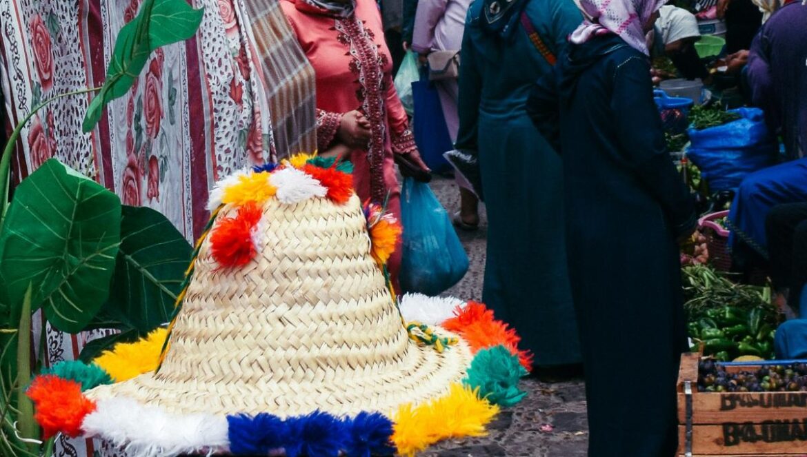 people walking near baskets