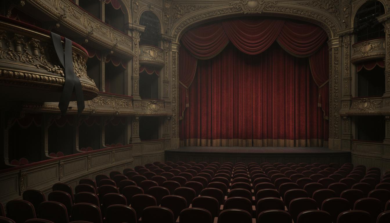 Scène du Teatro Falla à Cádiz avec un crespón noir, en minute de silence en hommage aux victimes d'Adamuz.