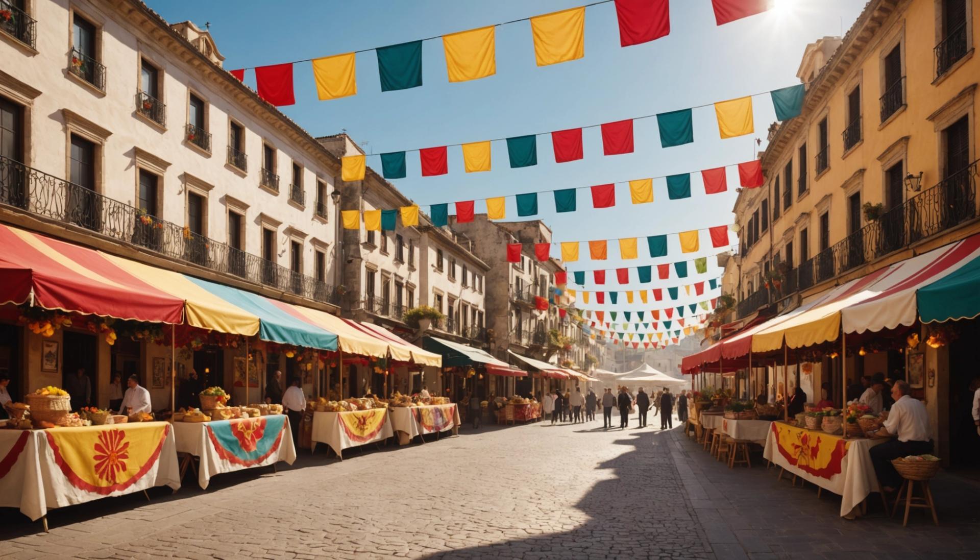 Feria de Córdoba 2026 : l’ombre change enfin la fête Rue de la Feria de Cordoue couverte de grands auvents blancs filtrant la lumière du soleil, entre des tentes de fête traditionnelles et des lanternes.
