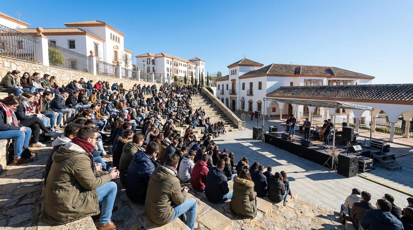 Festival des Aulas à Cordoue : l’autre scène de février Un concert en plein air au théâtre grec du campus universitaire de Rabanales à Cordoue sous un soleil d'hiver.